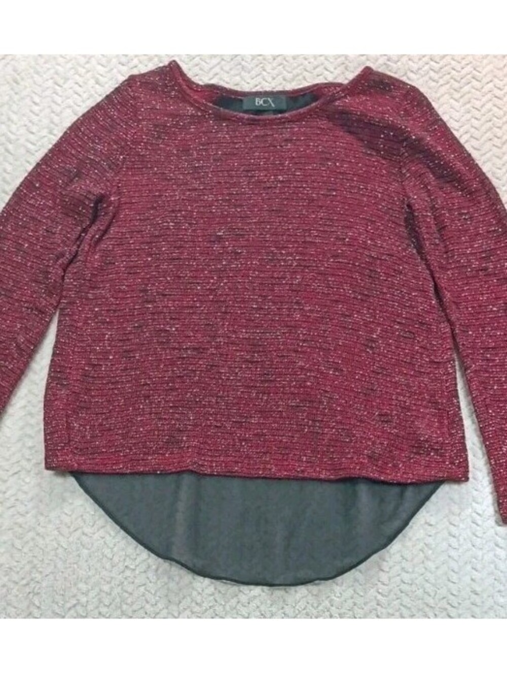 BCX - Sz Medium - Chili Pepper Maroon Women's Top with Black & Metallic Specks